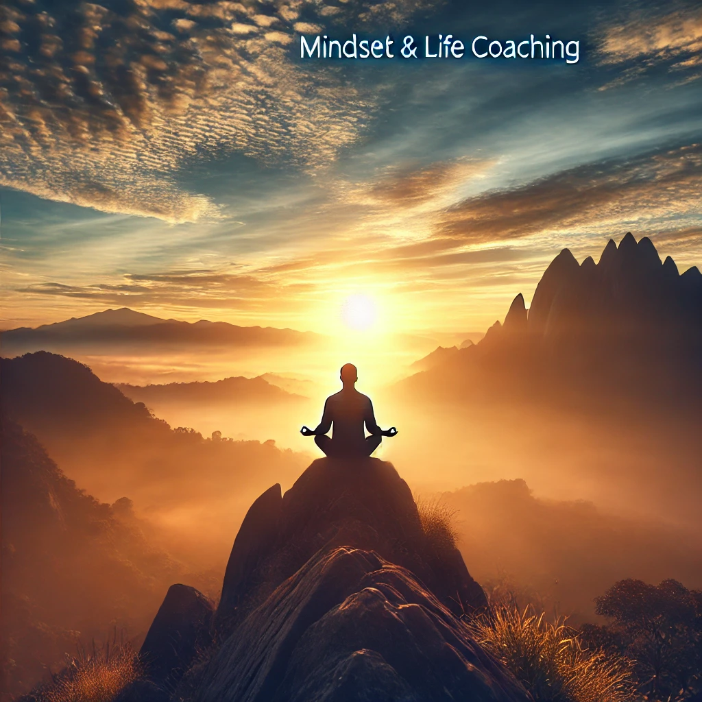 A serene image of a person meditating on a mountaintop during sunrise, symbolizing clarity, focus, and personal transformation.